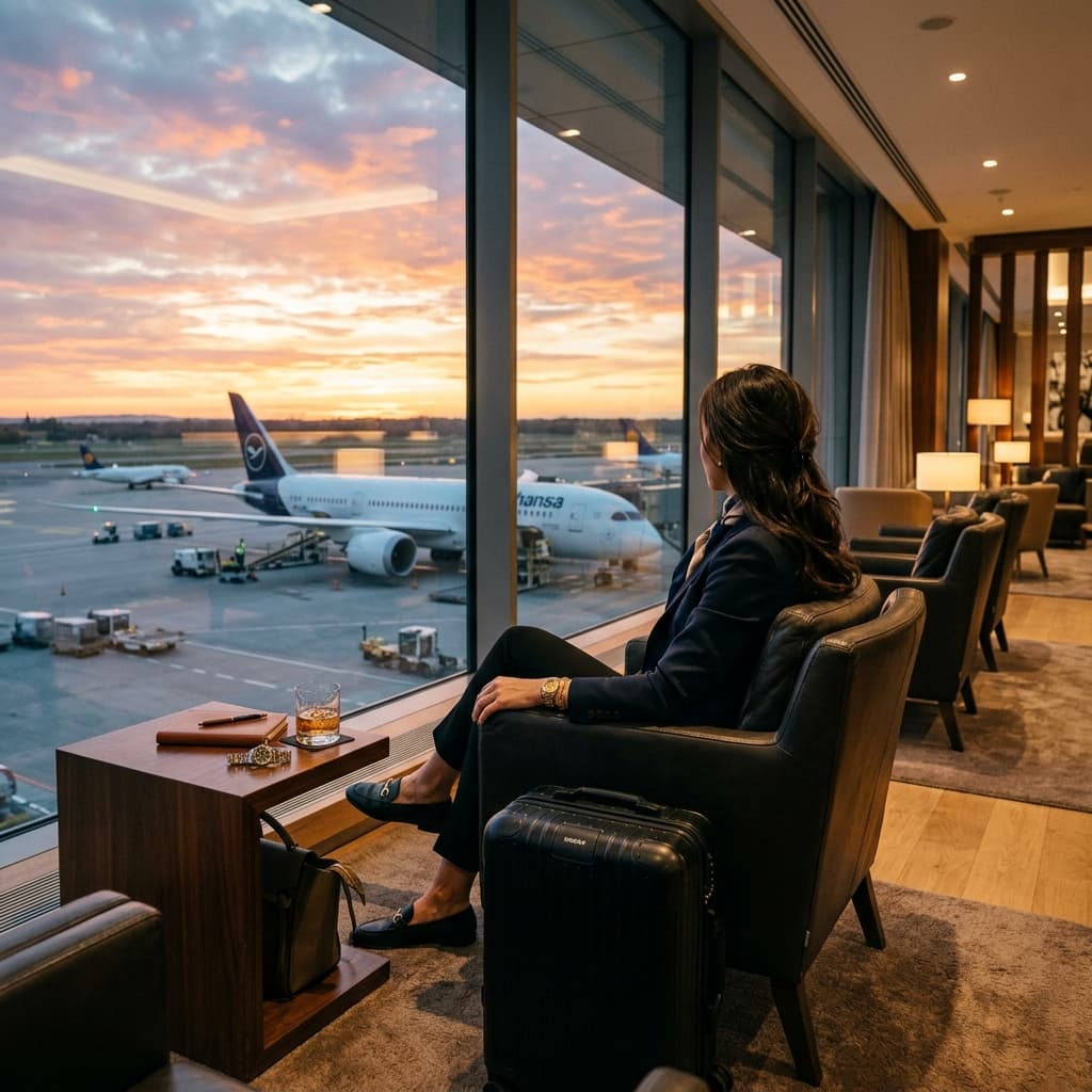 Traveler relaxing in lounge